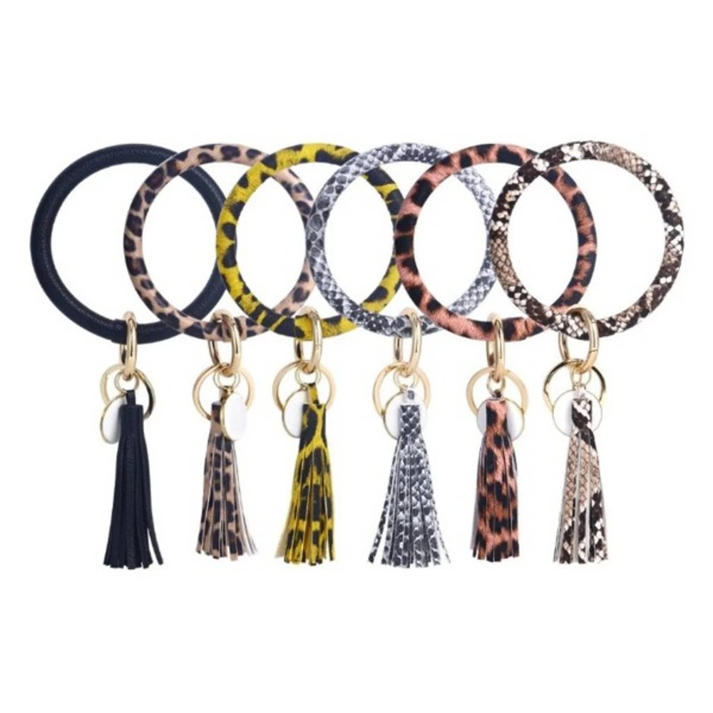 Pink Leopard Vegan Leather Tassel Bangle Keychain~~NWOT - Picture 5 of 5